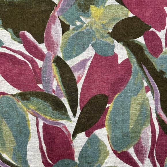 Tahari 100% Linen T-Shirt WMNS 1X Multicolor Floral V-Neck Pullover Short Sleeve - Picture 3 of 6